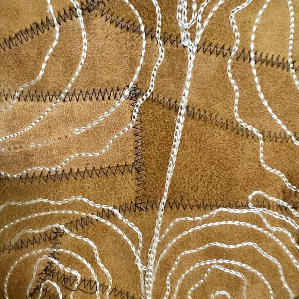 Avenue of America vintage western leather embroidered patchwork button vest #36E - Picture 5 of 5